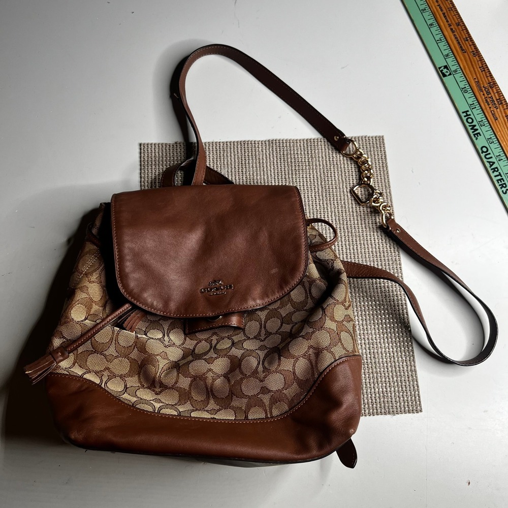 Coach Elle Backpack Signature Canvas Khaki Saddle Brown F72813